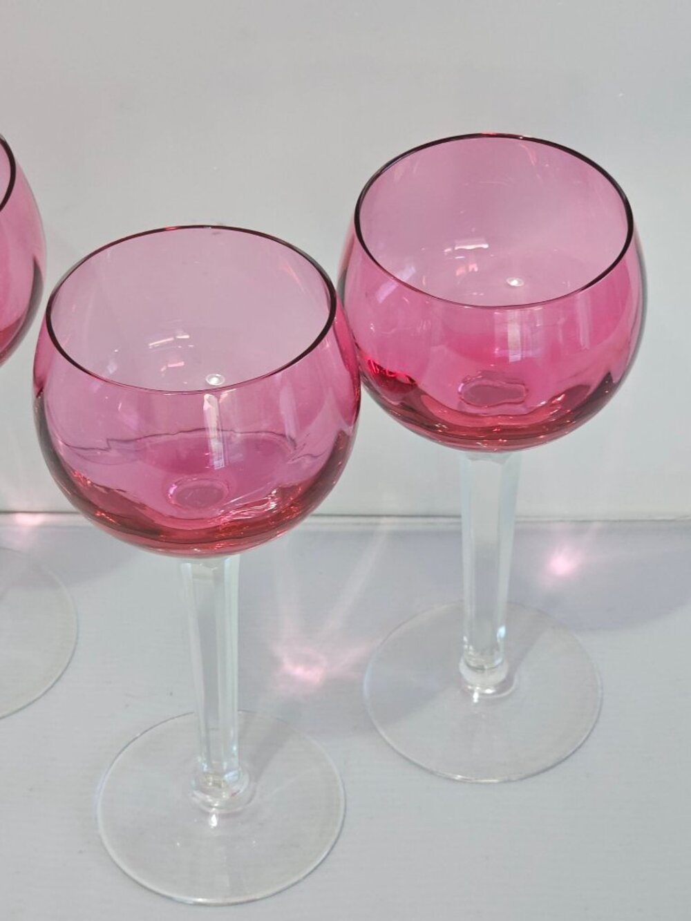 Cranberry Pink Wine Glasses Set/4 Mid Century Modern Vintage Cocktails Goblets F - Picture 7 of 9